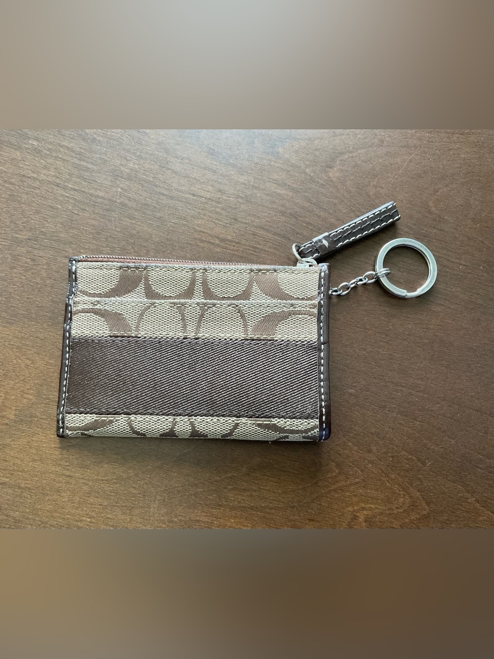 Coach Canvas Wristlet in Tan and Brown Stripe